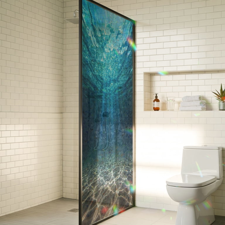 Blue Ocean Rainbow Window Privacy Film, Underwater World Clear Water ...