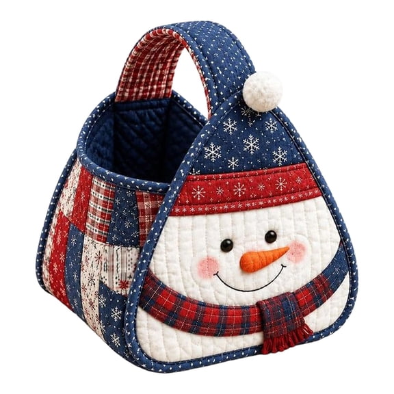 Diy Christmas Quilted Basket Sewing Kit, Fabric Christmas Storage Basket, Snowman Applique Craft Set with Pre‑Cut Fabrics, Padding, Handles, Thread, Festive Holiday Gift for Beginners Crafters