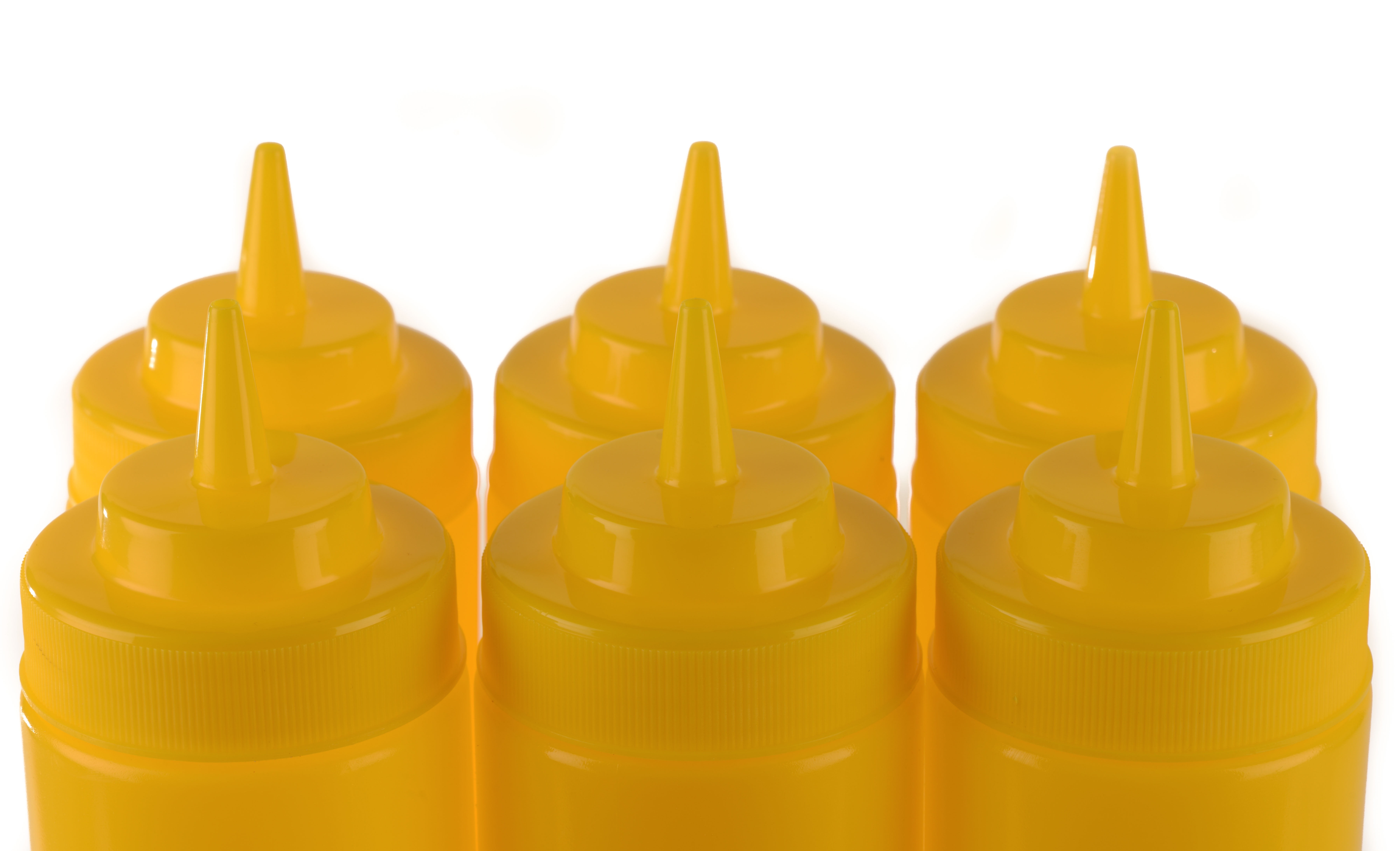 [6 PACK] 24 Oz Yellow Plastic Condiment Squeeze Bottles Squirt Bottle for Sauces, Dressing, Arts and Crafts, Ketchup, Mustard, Oil, BBQ - Clear Reusable Plastic Containers, BPA Free, Dishwasher Safe