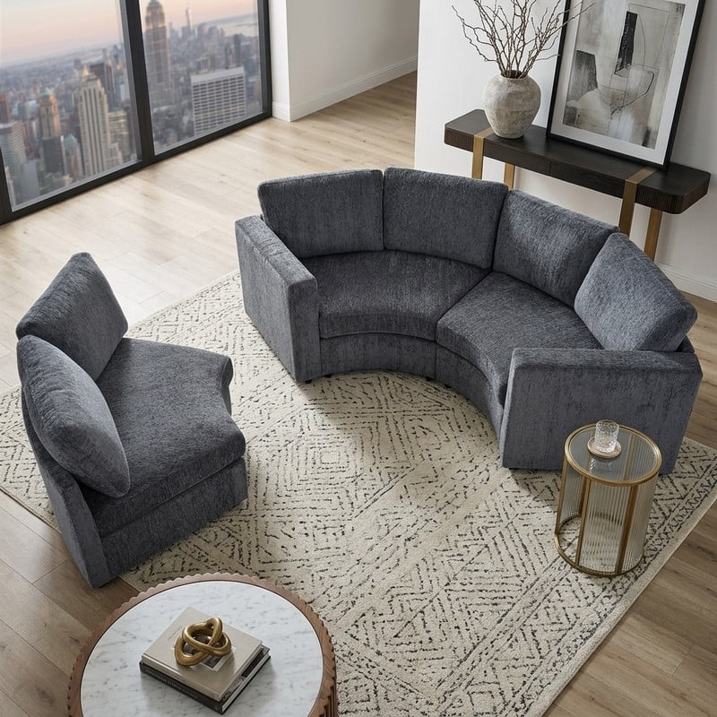 109.4'' Curved Modular Sectional Sofa, 3-4 Seat Half Moon Chenille Couch with Deep Seat, Semi Circular Accent Indoor Sofa Set