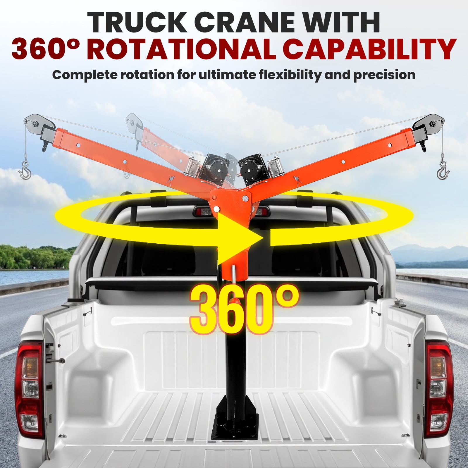 Folding Truck Crane with Electric Winch 3500 lb 12V, Rotate Davit Crane, 1100lb Capacity for Household, Site & Building Lifting