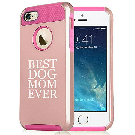 For Apple iPhone SE Rose Gold Shockproof Impact Hard Soft Case Cover Best Dog Mom Ever (Rose Gold-Hot