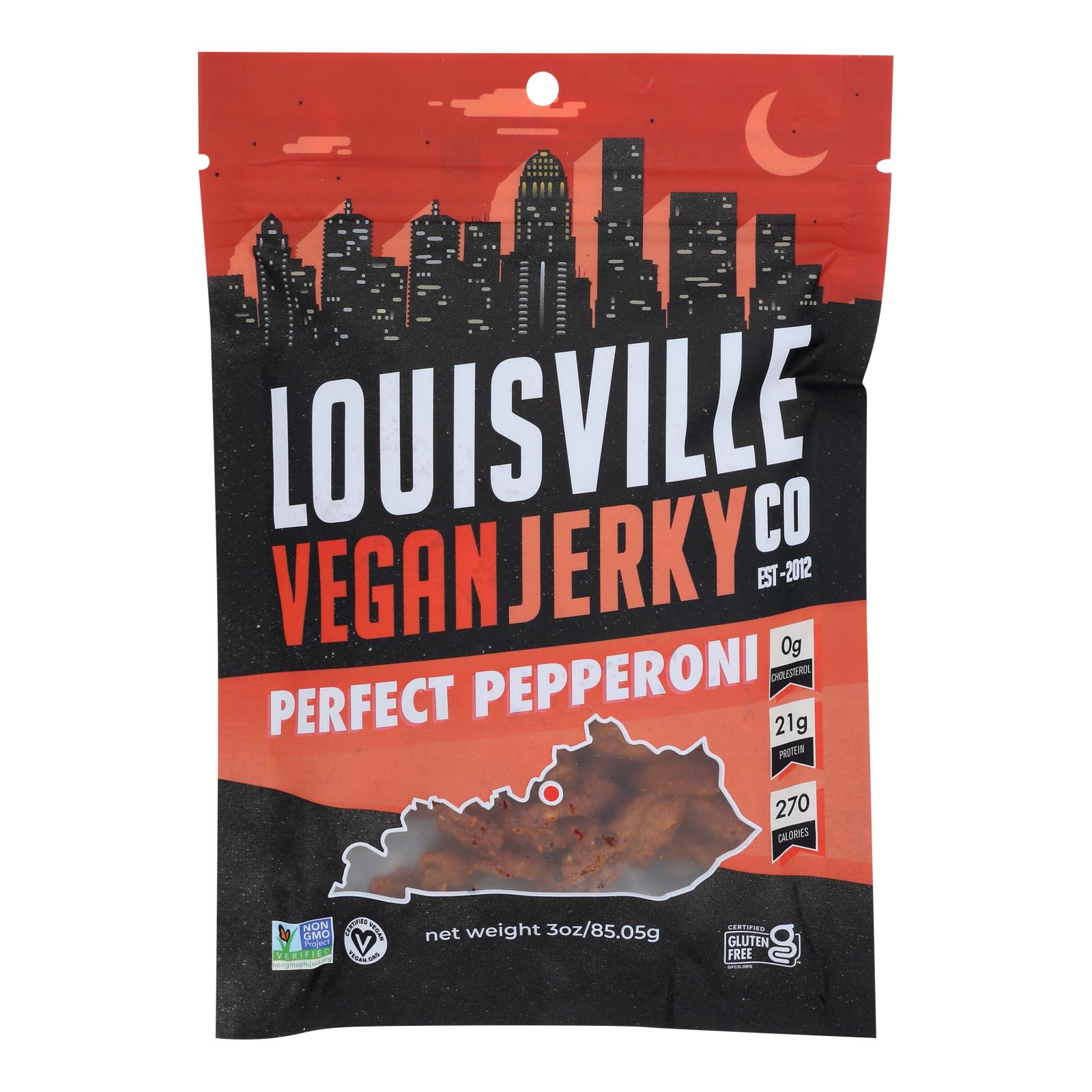 Louisville Vegan Jerky Jerky Vegan Pepperoni Case of 10 3 OZ