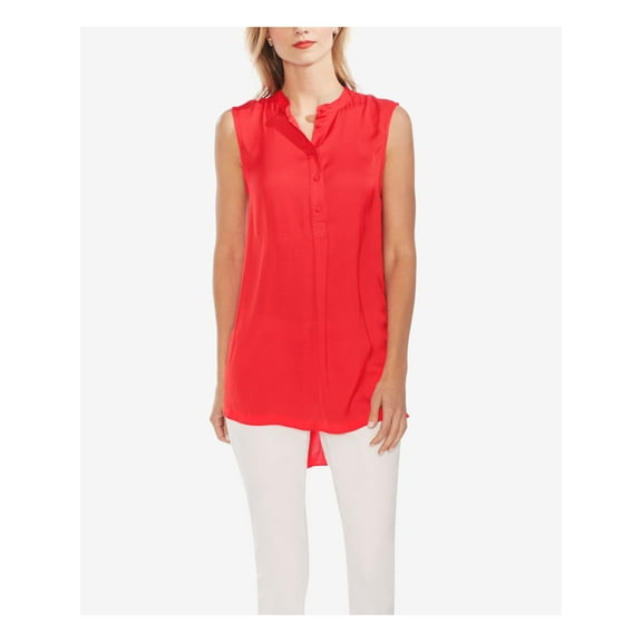 VINCE CAMUTO Womens Red Sleeveless Mandarin Collar Hi-Lo Top Size: M