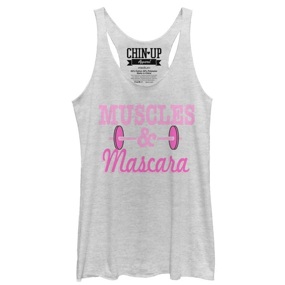 Women's CHIN UP Barbell Muscles and Mascara  Racerback Tank Top White Heather Medium