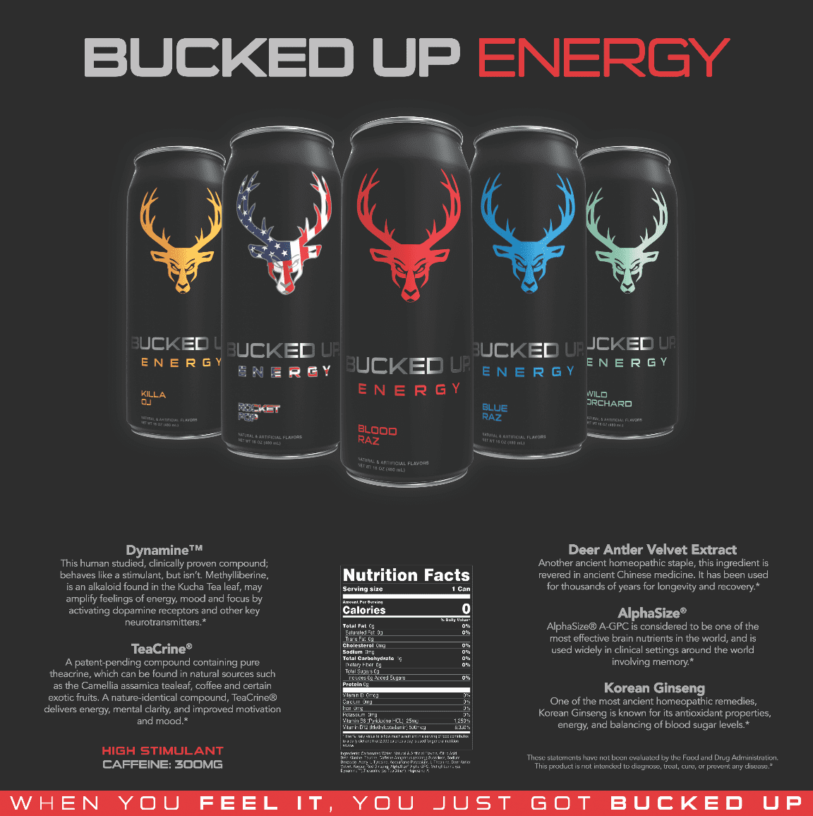 Bucked Up Blue Raz Energy Drink, 16FO