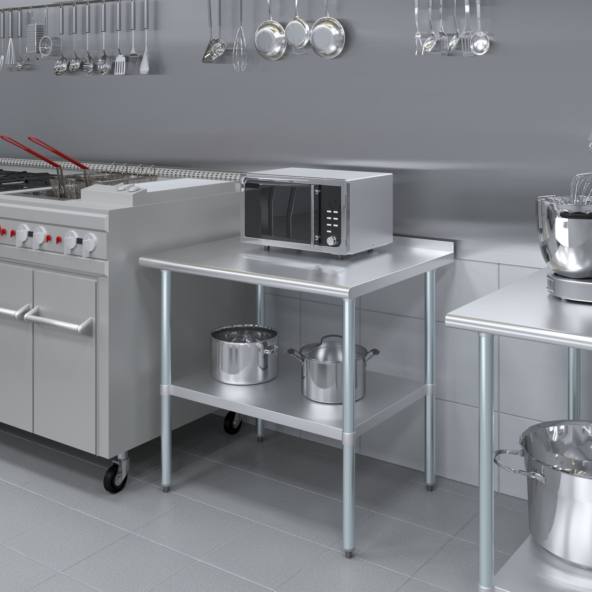 AmGood 30 in. x 36 in. Stainless Steel Work Table with 1.5 in. Backsplash | Metal Kitchen Food Prep Table