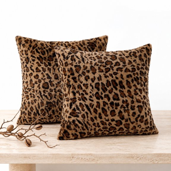 2PCS Cheetah Print Fluffy Pillow Covers 18x18", Double-Sided Soft Faux Fur Throw Pillow Cases, Leopard Cushion Covers for Couch Sofa Bedroom