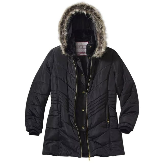 Atlas For Women Veste Matelassée Imperméable en Fausse Fourrure à Capuche pour Femmes