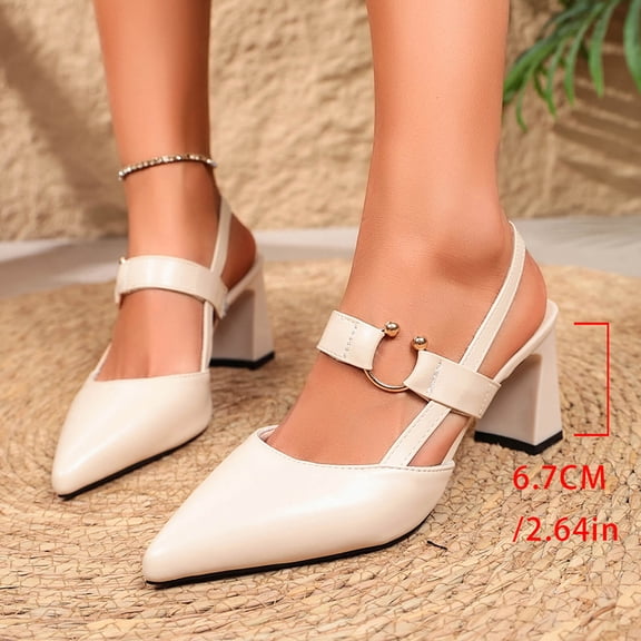 Samdudou Women Closed Toe Pointed Slingback Pumps Summer Block Heel Shoes with Ankle Strap Elegant Casual Formal Footwear for Wedding Guest and Grad Season