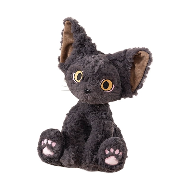 Muñeca de peluche realista con gato negro Devon Rex, 30 x 40 cm