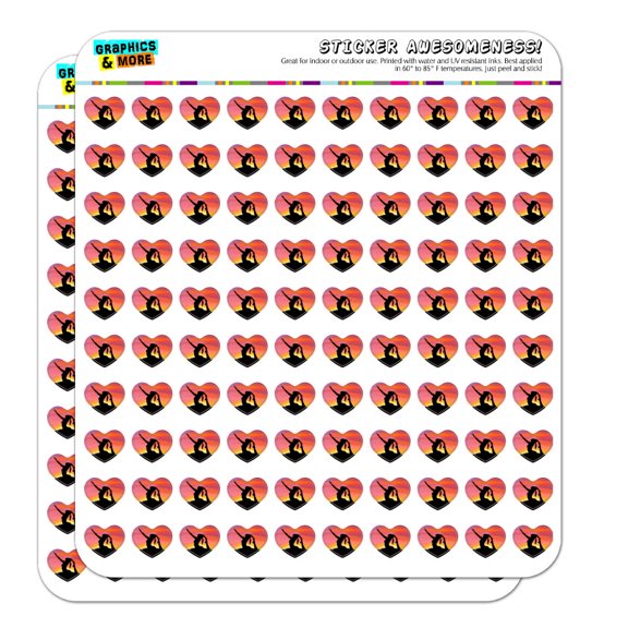 Yoga Silhouette Against Sunrise Heart Shaped Planner Calendar Scrapbook Craft Stickers