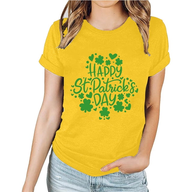Meichang St Patricks Day T-Shirt Femme Vert Trèfle à Quatre Feuilles T-Shirts Graphiques Hauts Verts Décontracté Manches Courtes Col Rond T-Shirts St Patricks Day Liquidation