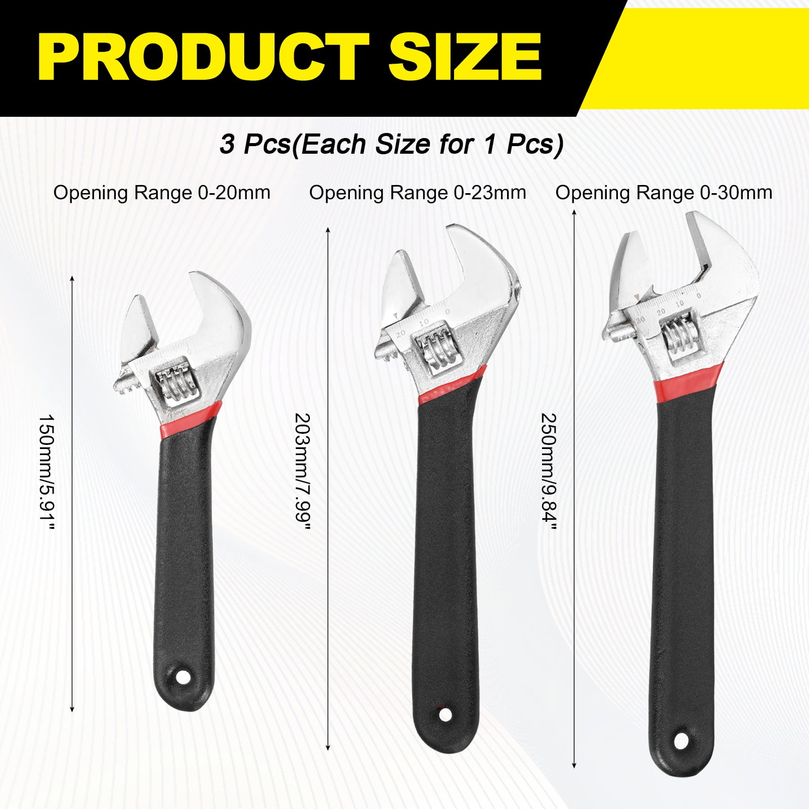 Uxcell 3pcs Adjustable Wrench 6/8/10" High Carbon Steel Industrial Wide Jaw Wrench Adjustable Repairs Spanner Tool with Graduated Scale for Home Garage Workshop Plumbing, Black