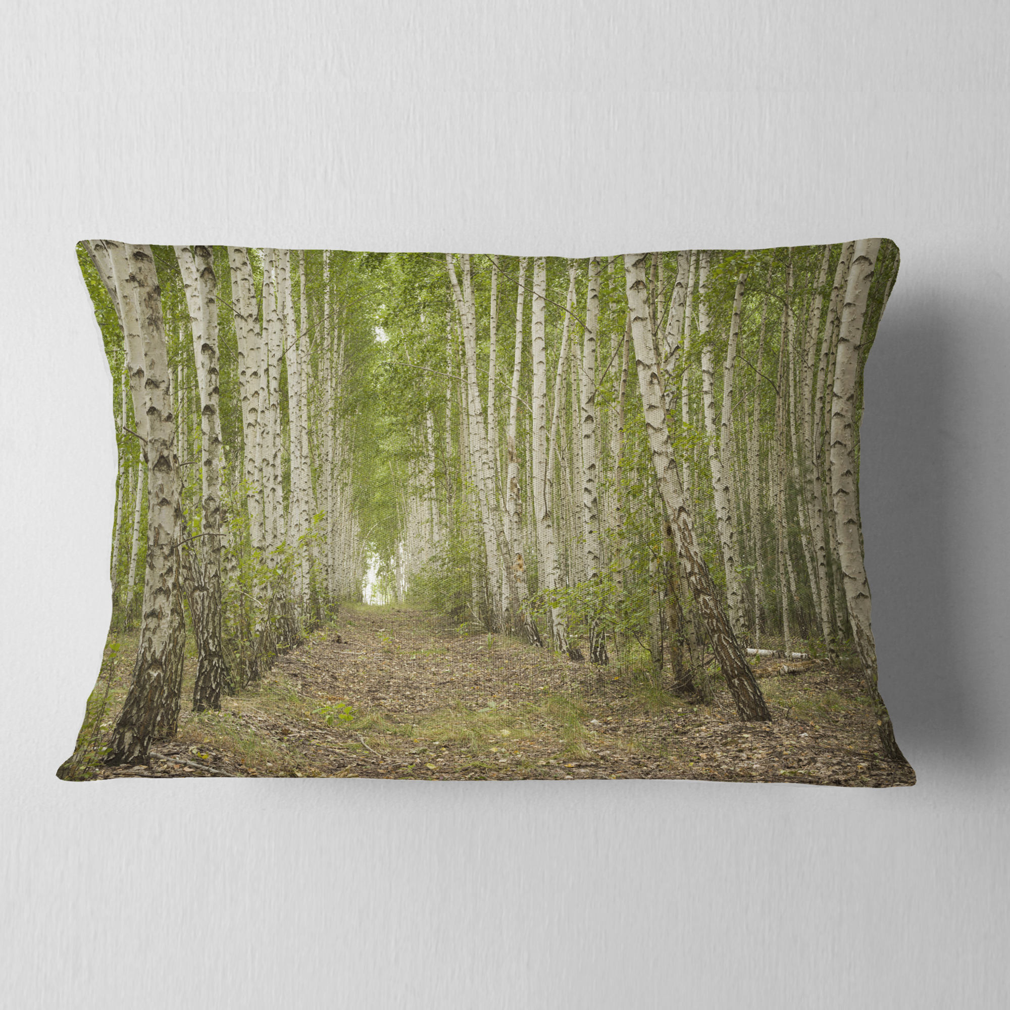 Designart Dense Birch Grove in Summer Day - Forest Throw Pillow - 12x20
