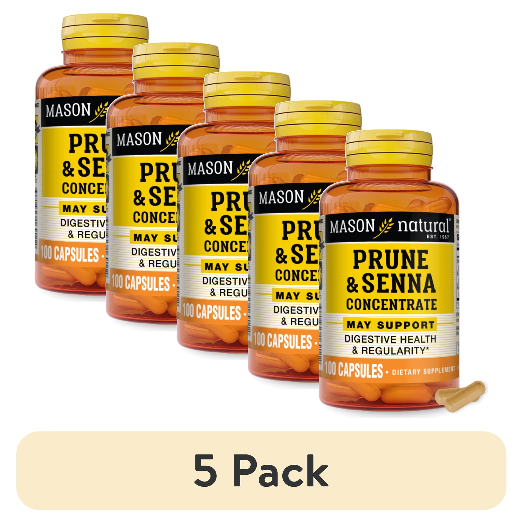 (5 pack) Mason Natural Prune Senna Concentrate - Natural Laxative, 100 Capsules