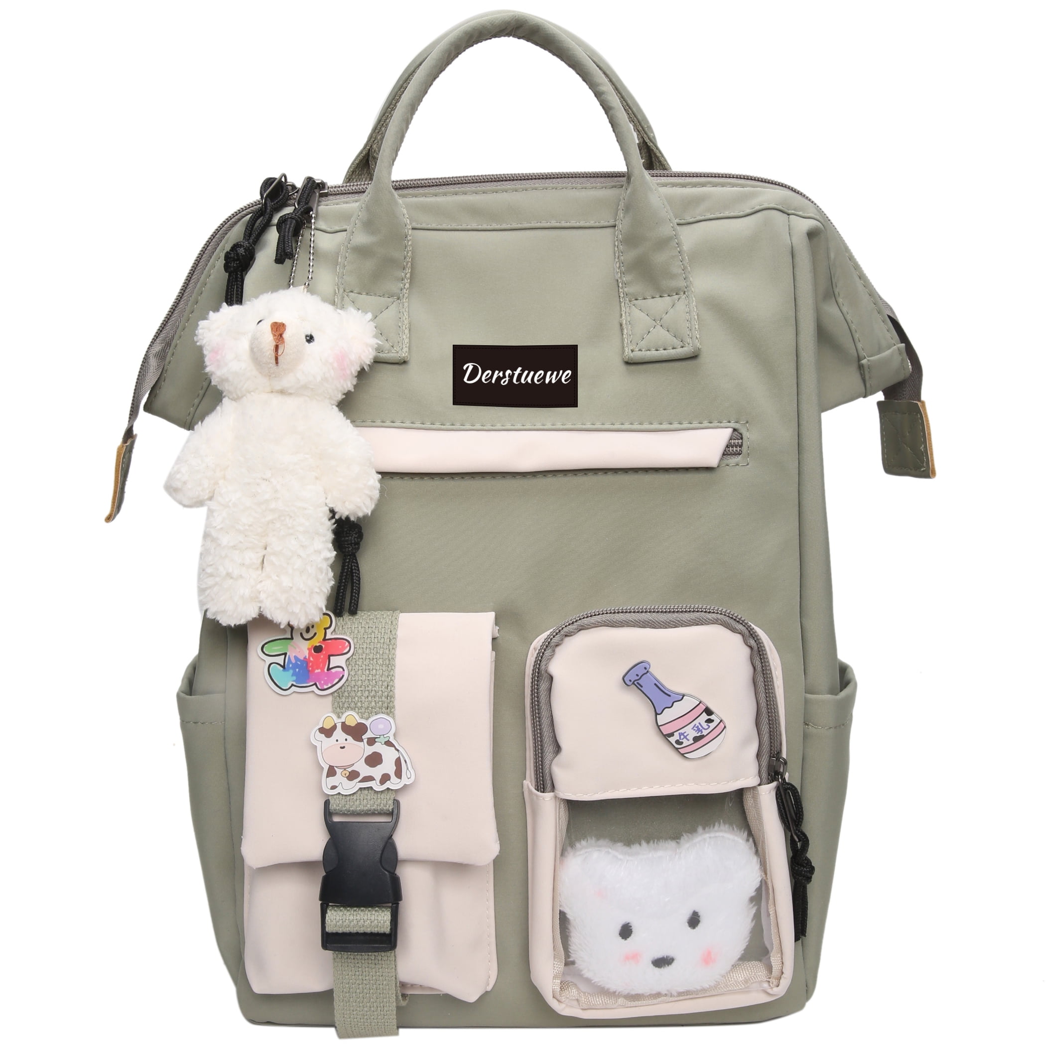 Derstuewe Kawaii Backpack for Girls and Women, Backpack with Bear Pin