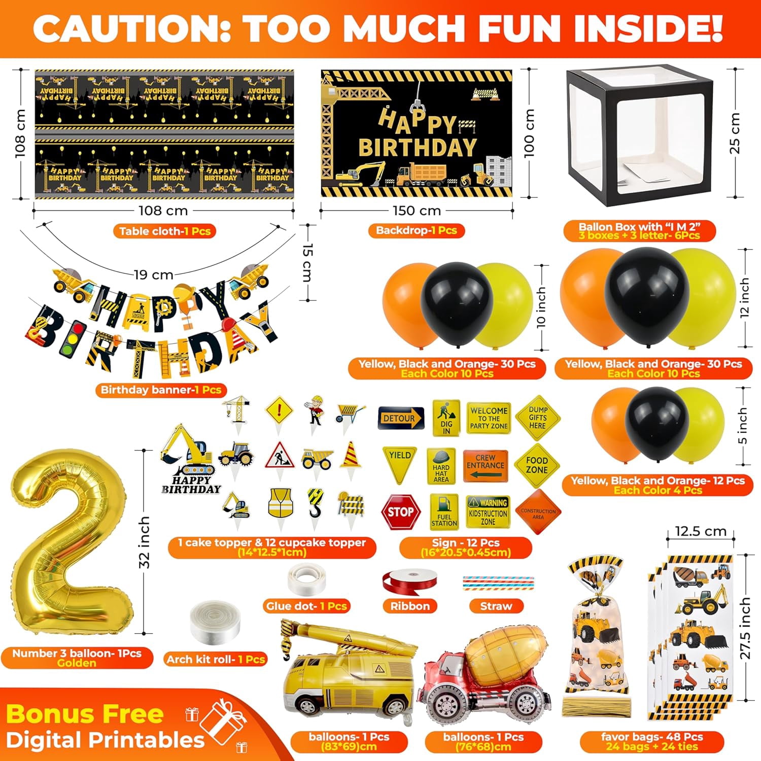Empire Party Supply Construction 2nd Birthday Party Decoration Kit Balloon Garland Box Dump Truck Supplies 164 Pieces