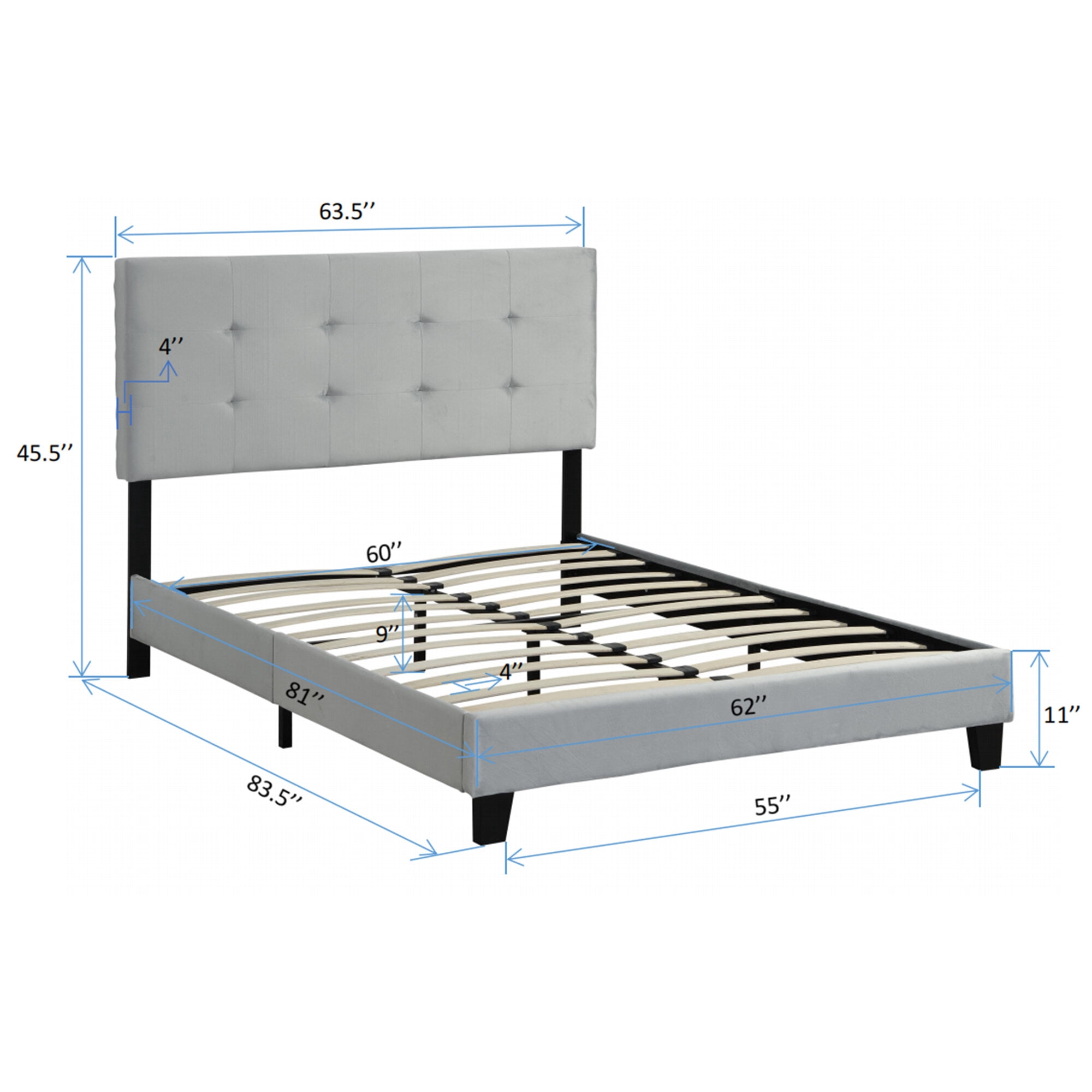 Queen Size Adjustable Bed Base, Queen Size Upholstered Platform Bed Frame with pull point Tufted Headboard, Strong Wood Slat Support, Mattress Foundation, No Box Spring Needed, Easy Assembly, Gray
