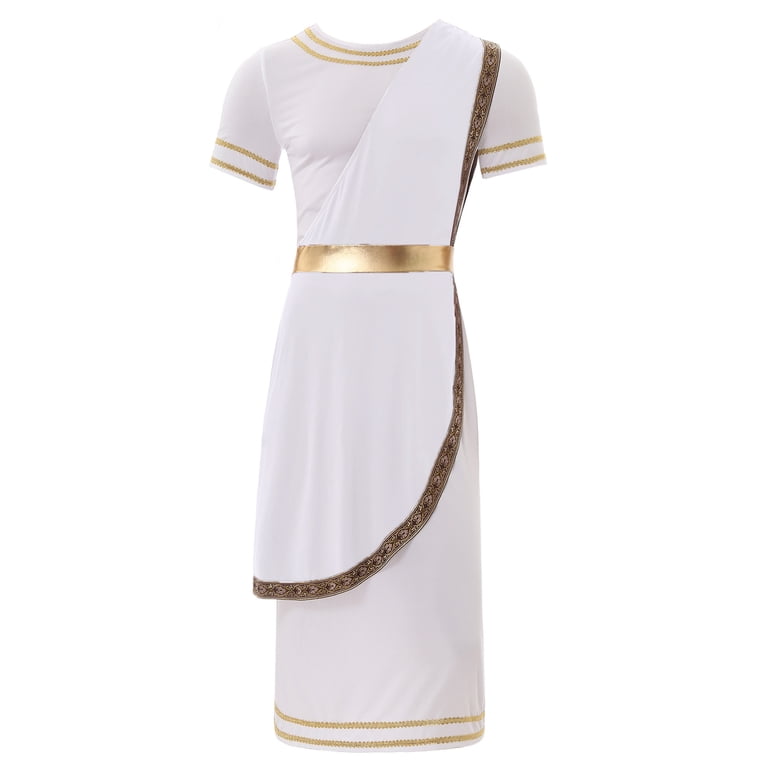 Eandarui Men's Ancient Greek Costume Robe Short Sleeve Retro Gold  Decoration Mr Toga Outfits White L - Walmart.com