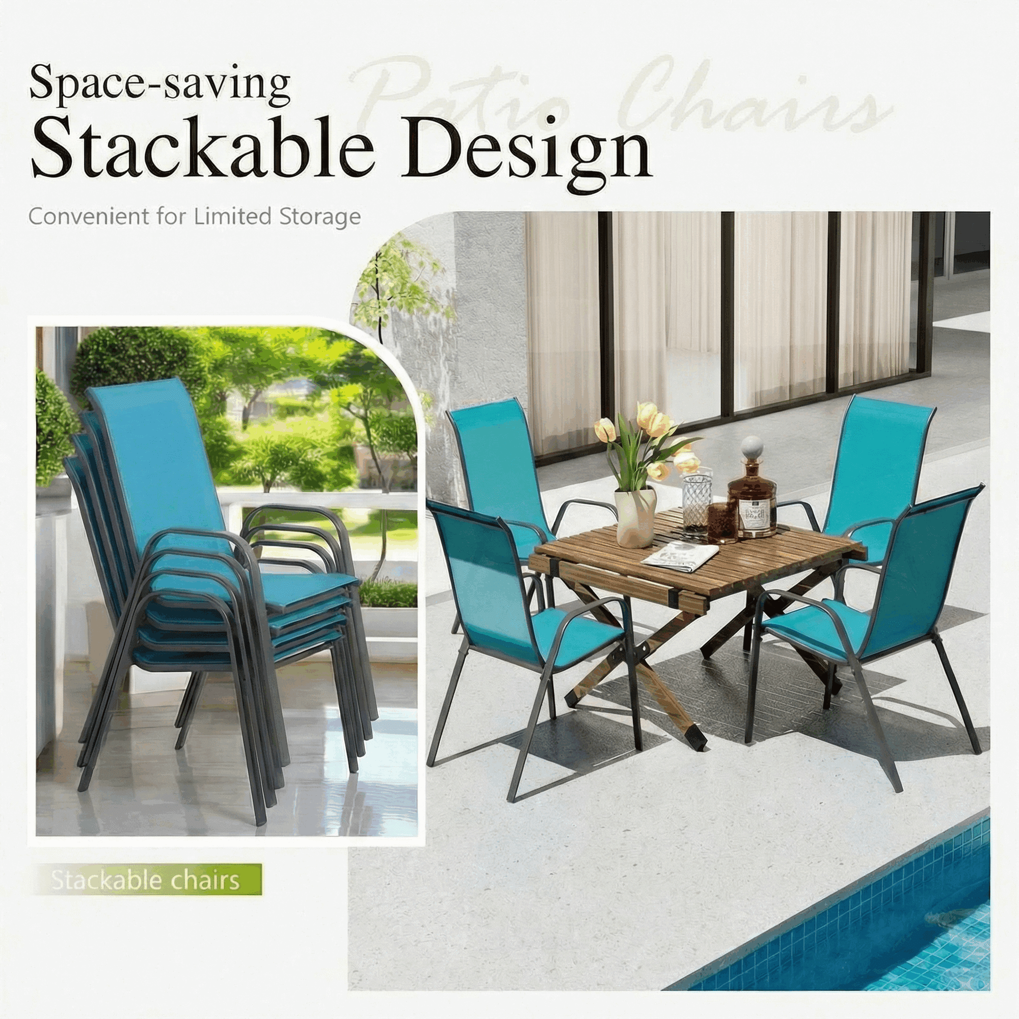 Pirecart Patio Dining Chairs Set of 4, Outdoor Stackable Armrest Chairs All Weather