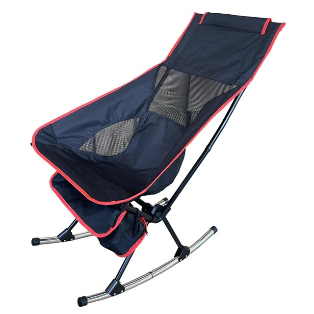 Silla mecedora de camping, silla plegable, con bolsa de almacenamiento resistente, taburete mecedor para Negro