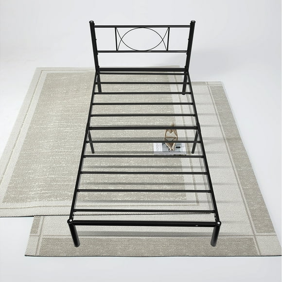 14 Inch Twin Size Bed Frame with Headboard & Underbed Storage, Heavy-Duty Metal Slats Support Platform Mattress Foundation Non-Slip Strips, No Box Spring Needed