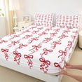 thumbnail image 4 of Erosebridal Cute Bow Ribbon Full Size Sheets, Girly Cartoon Bed Sheets, White Red, 4-Piece, 4 of 5