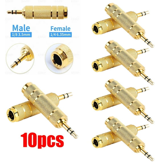6.35mm 1/4" Female to 3.5mm 1/8" Male TRS Stereo Audio Headphone Mic Adapter 10pcs