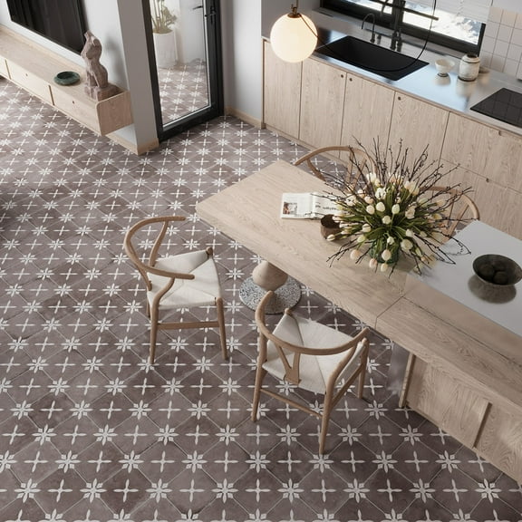 Palmera 9x9 Terracotta Brown Porcelain Floral Square Wall and Floor Tile (6.96 sq ft/case) - 13 Pack