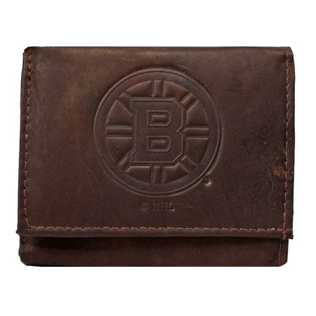 Nhl Tri Fold Wallet - Boston Bruins NHL Embossed Logo Dark Brown Leather Trifold Wallet