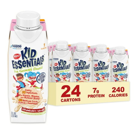 Boost Kid Essentials 1.0 ml Pediatric Nutrition Shake, Strawberry Splash, 8 fl oz, 24 Count
