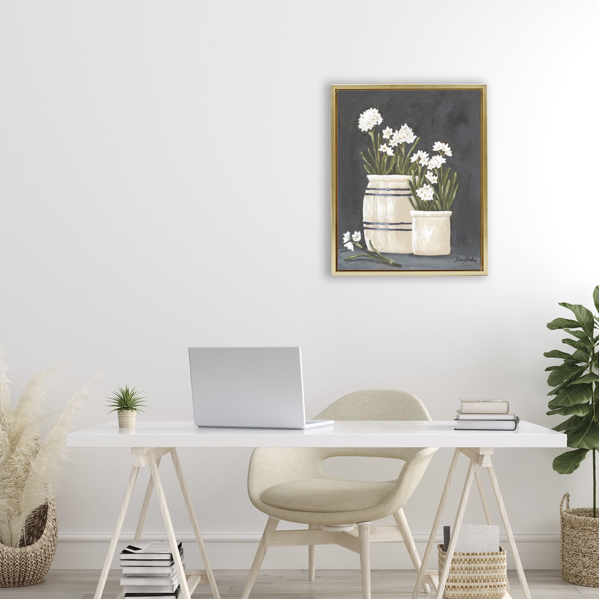 Stupell Industries Vintage Crocks & Paperwhites Gold Framed Floater Canvas Wall Art, design by Sara Baker