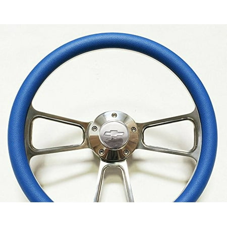 New World Motoring Chevy Steering Wheel - Billet Aluminum & Sky Blue Wrap, Chevy Horn, Adapter