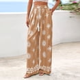 thumbnail image 6 of Women's Wide Leg Palazzo Pants 2026 Summer Boho Floral Trousers Drawstring Elastic Waist Wide Leg Pants with Pockets Spring Flowy Beach Vacation Clothes Resort Wear Lounge Pants Khaki XL, 6 of 6