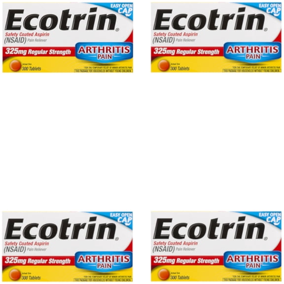 Ecotrin Regular Strength Safety Coated Arthritis Aspirin 325mg 300ct,4-Pack