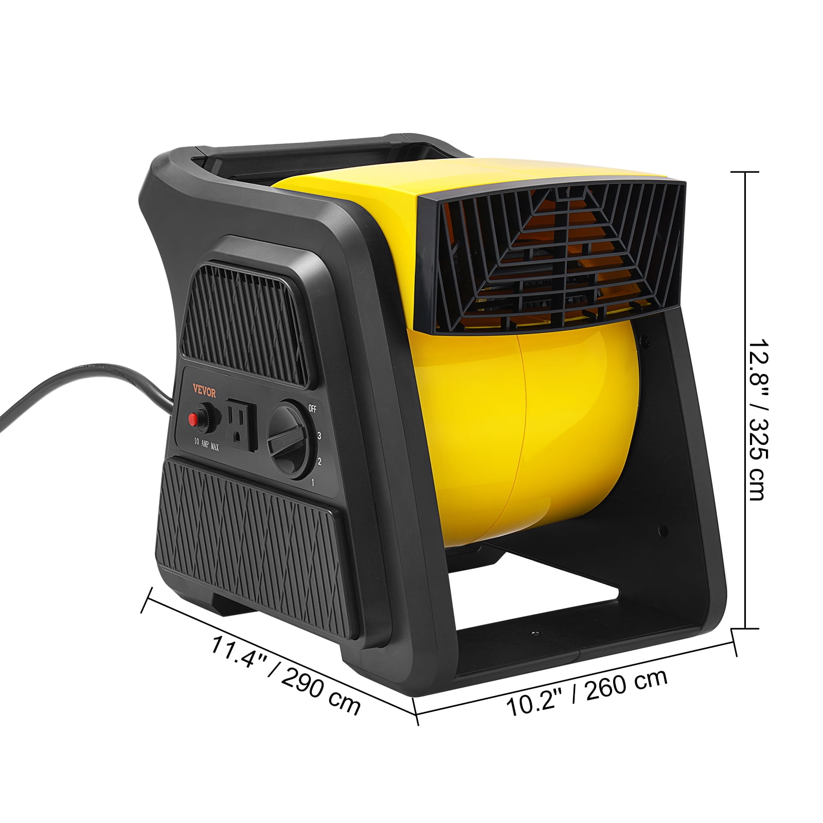VEVOR 600 CFM 3-Speed Floor Blower Fan, Pivoting Utility Fan, Portable Air Mover Floor Carpet Dryer w/ Timer and Power Outlet for Home