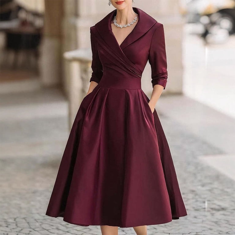 midi swing dress formal Green Surplice Neck Swing Dress