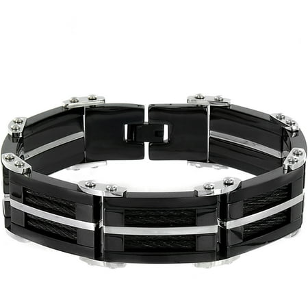 Crucible Stainless Steel Black-Plated Black Cable Link Bracelet