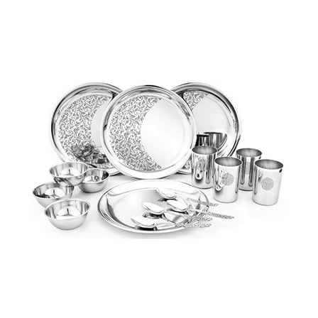 Designer Stainless Steel Leaves Delight Laser Bloom Dinner Set, 16 Pieces
