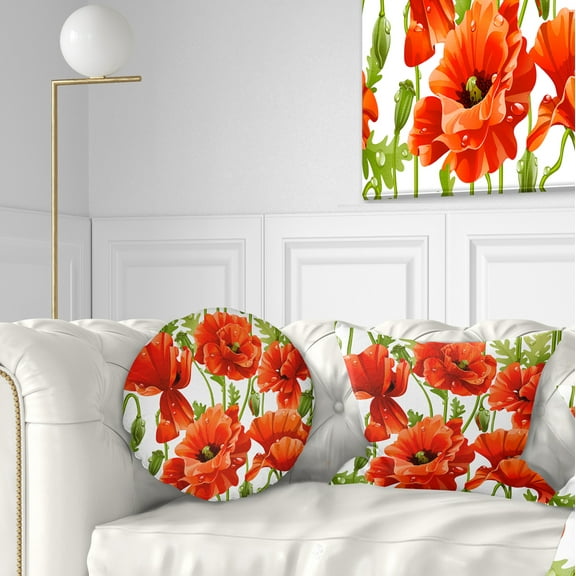 Designart Seamless Pattern of Red Poppies - Floral Throw Pillow - 12x20
