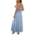 thumbnail image 3 of Gyujnb Thin Spaghetti V Neck Strap Maxi Dress All Over Ditsy Floral Print Lace Up Back Tie Fitted Bodycon Cut Elegant Gown for Maternity Photoshoot,XS, 3 of 7