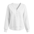 thumbnail image 5 of Women's V-Neck Button Front Sweatshirt Long Sleeve Pullover with Front Pocket Loose Fit Casual Top for Fall & Winter, 5 of 7