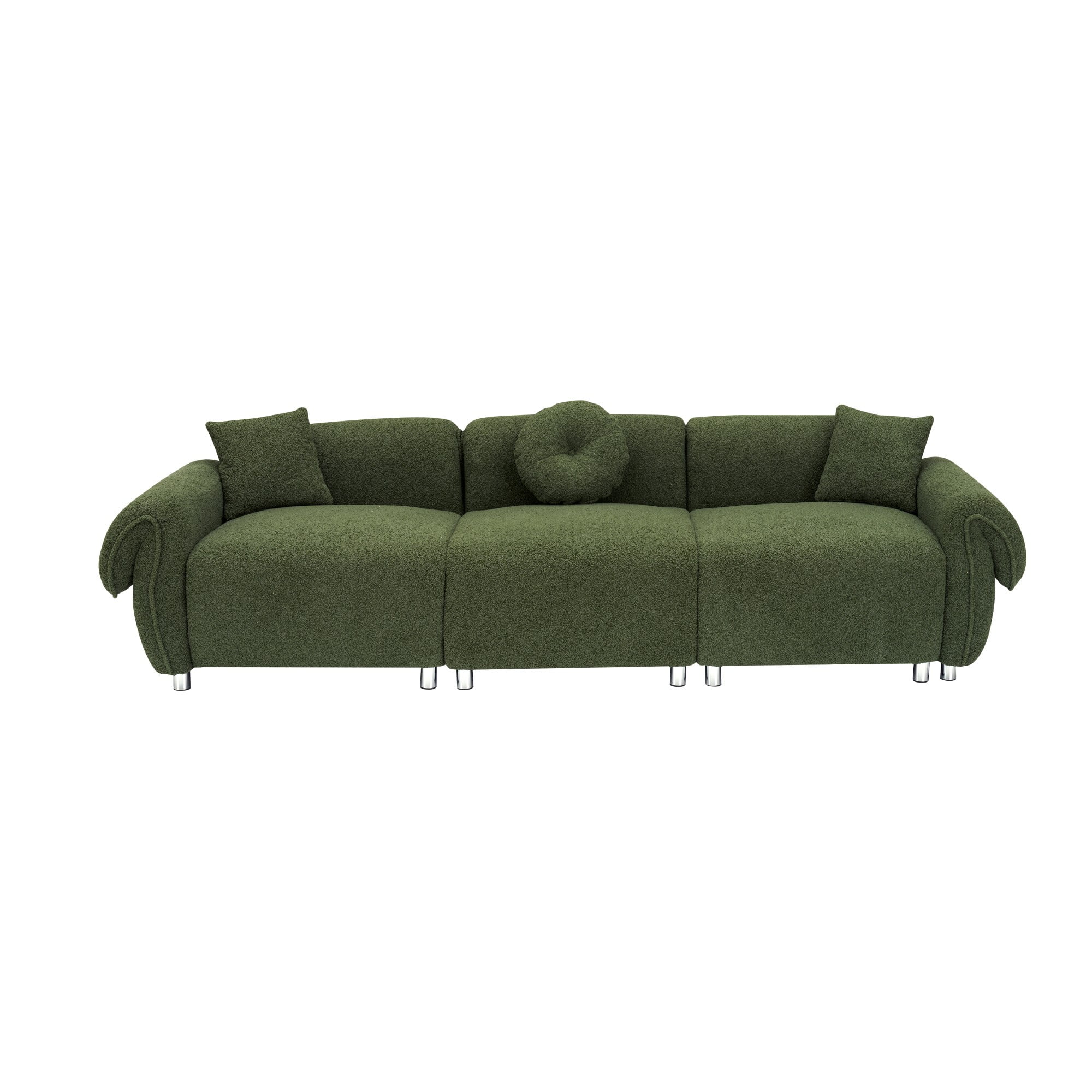 Sectional Sofa,3 Seat Sofa Couch Set with 3 Throw Pillows,112 inch Sofa Couch with Teddy Velvet Fabric for Living Room,Apartment,Green