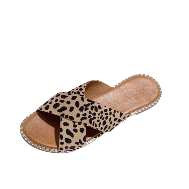 Penkiiy Womens Studded Flat Sandals Open Toe Slip On Mule Slides Crossed Strap Slipper 36 Brown