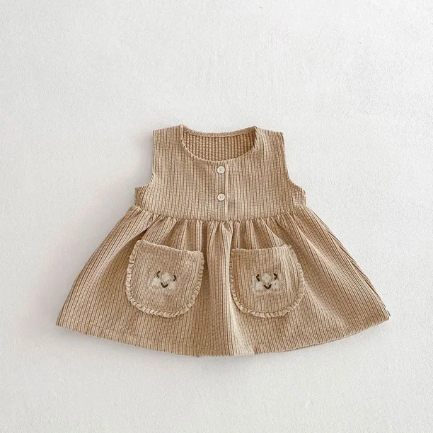 Primavera 2025, nuevo vestido para niñas de 0 a 4 años, bonito vestido con chaleco de pana para bebés, ropa para niños, camisa básica de Color sólido opcional