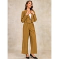 thumbnail image 3 of DARING DIVA Women's 2 Pcs Notched Lapel Jacket Wide Leg Pant XS Golden Brown, 3 of 6