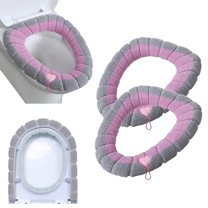 Bxaolu Soft Toilet Seat Cover - Thick Fabric Toilet Seat Warmer for Round & Elongated 14x18" Toilet Seats - Reusable, Machine Washable, Easy-Install - 2PCS, Pink