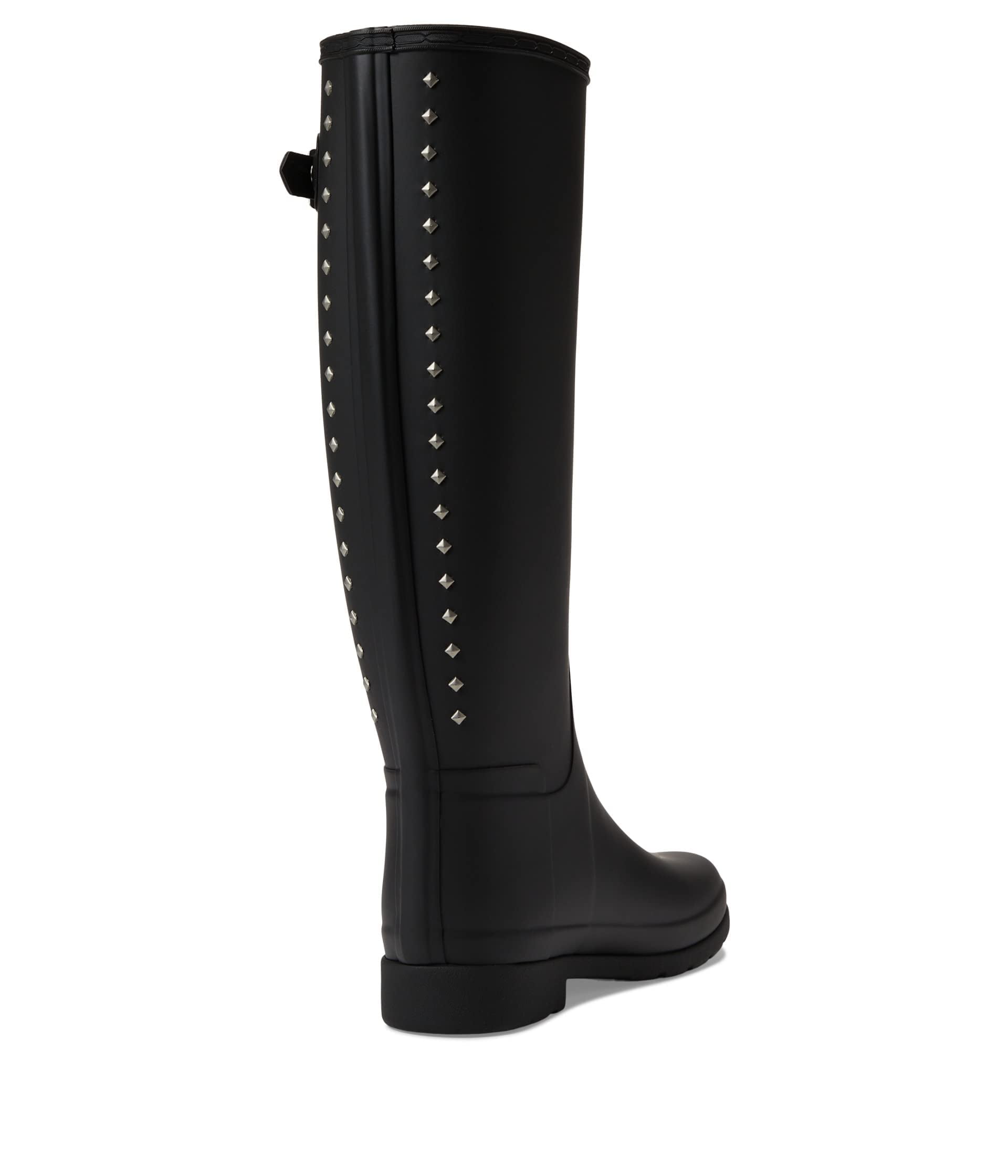 Hunter Women's Refined Tall Studded Back Strap Rain Boots, Black
