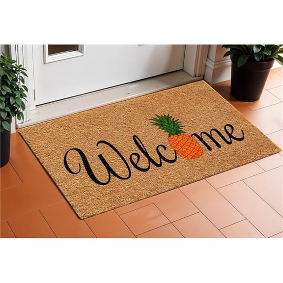HomeRoots 632327 24 x 36 in. Black & Natural Coir Pineapple Welcome Outdoor Door Mat